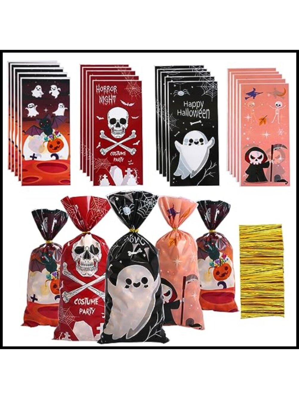 Halloween Cellophane Treat Bags 120 PCS with Twist Ties Candy Goodie Gift Party
